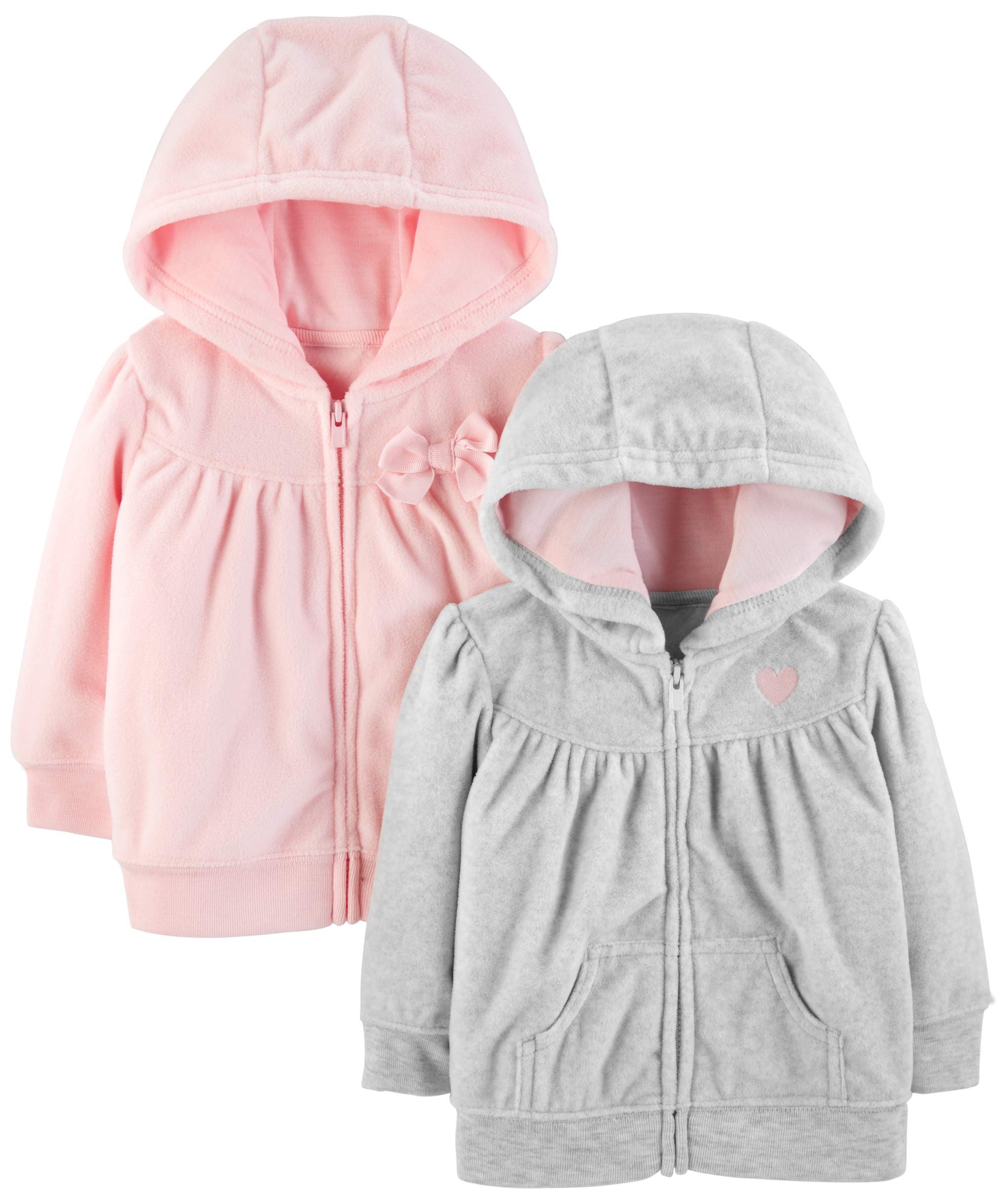 Simple Joys By Carter'S Baby Girls' 2-Pack Fleece Full Zip Hoodies, Light Grey/Pink, 12 Months