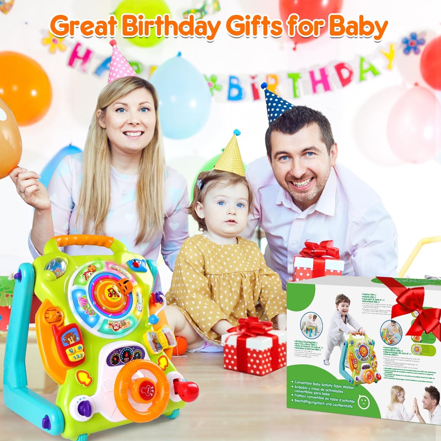 3-in-1 Baby Walker for Boy Girls Sit to Stand Toy Activity Center Drawing Board Infant Toys for 1 Year Old Birthday Gifts 9 12 1