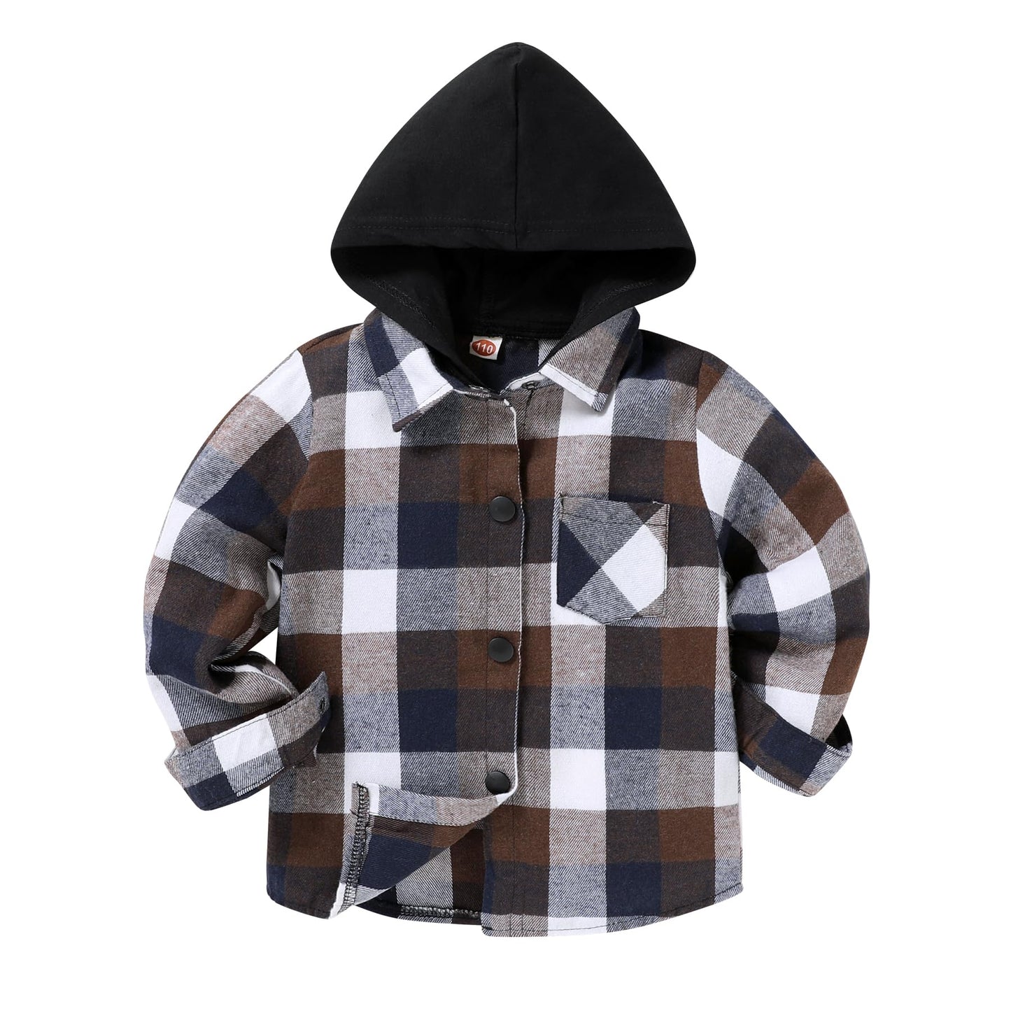 Younger Star Toddler Kids Baby Boys Hooded Plaid Shirt Classical Shirt Hooded Jacket Fall Winter Clothes (Brown, 4-5 Years)