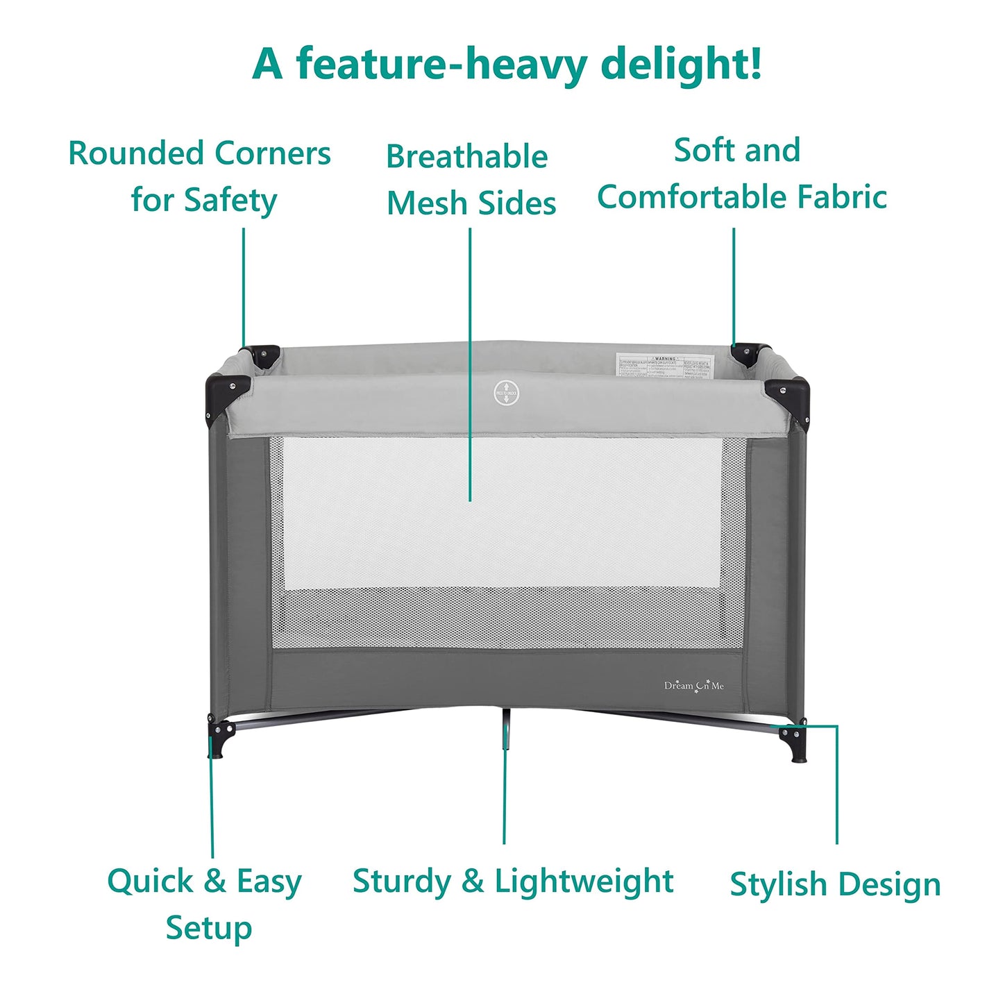 Dream On Me Zazzy Portable Playard with Bassinet in Grey, Packable and Easy Setup Baby Playard, Lightweight and Portable Playard