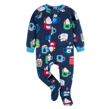 Gerber Baby Boys' Toddler Loose Fit Flame Resistant Fleece Footed Pajamas 2-Pack, Blue Mug, 6-9 Months