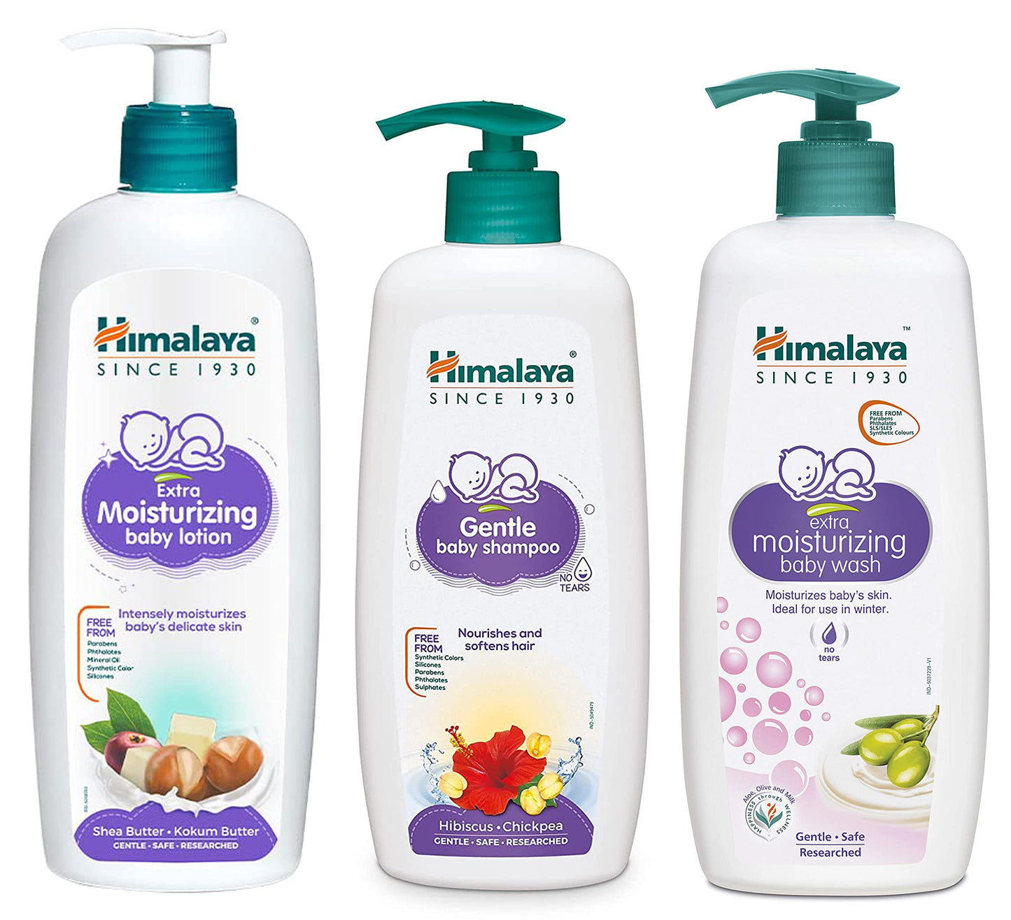 Himalaya Extra Moisturizing Baby Lotion, White, (7004789) & Baby Shampoo & Extra Moisturizing Baby Wash, 400 Ml