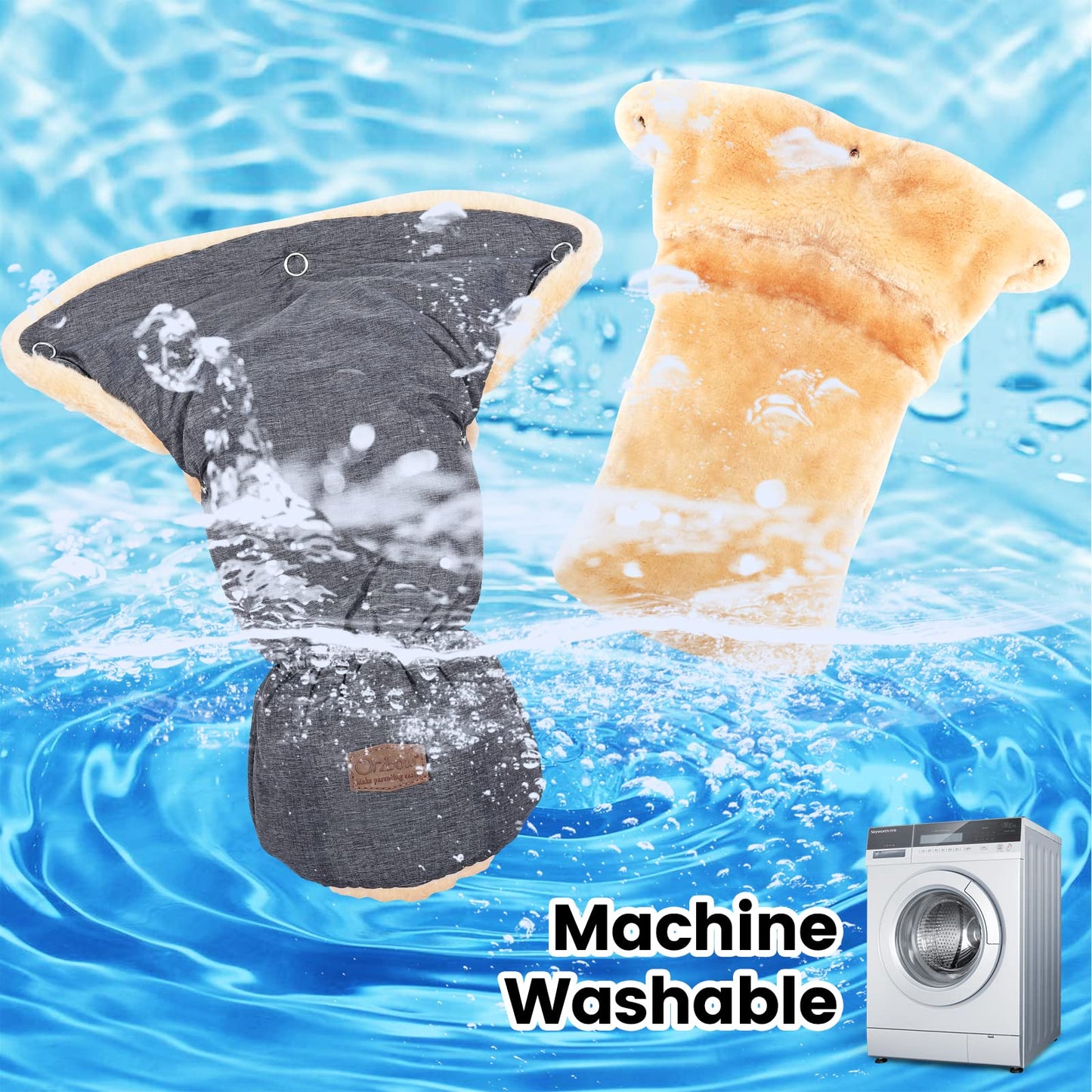 Orzbow Faux Sheepskin Gloves For Stroller, Universal Winter Anti-Freeze Stroller Mittens, Waterproof Warm Extra Thick Handmuff F