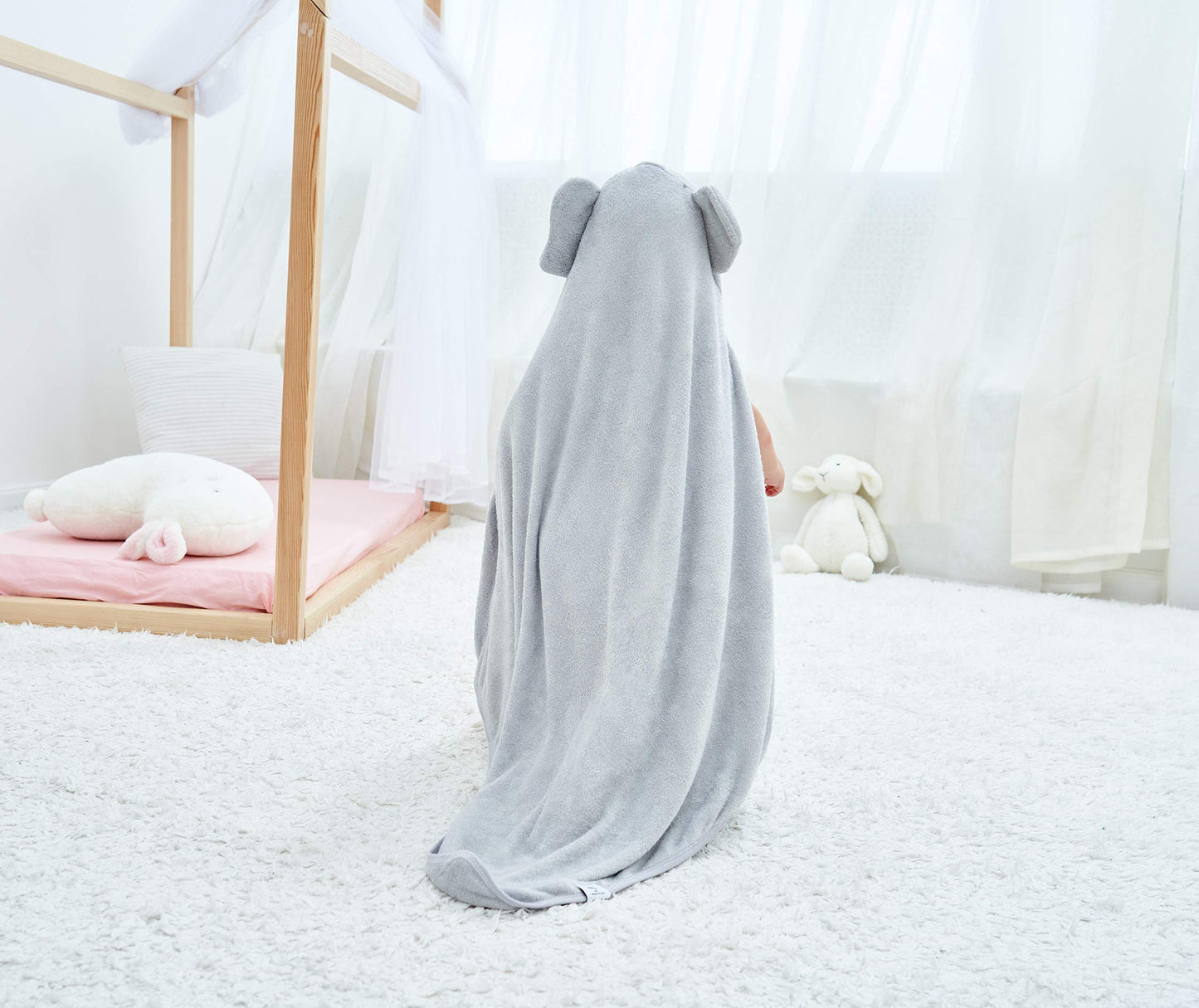 Hiphop Panda Bamboo Hooded Baby Towel - Soft Hooded Bath Towel For Babie, Toddler,Infant, For Boy And Girl - (Grey Elephant, 30