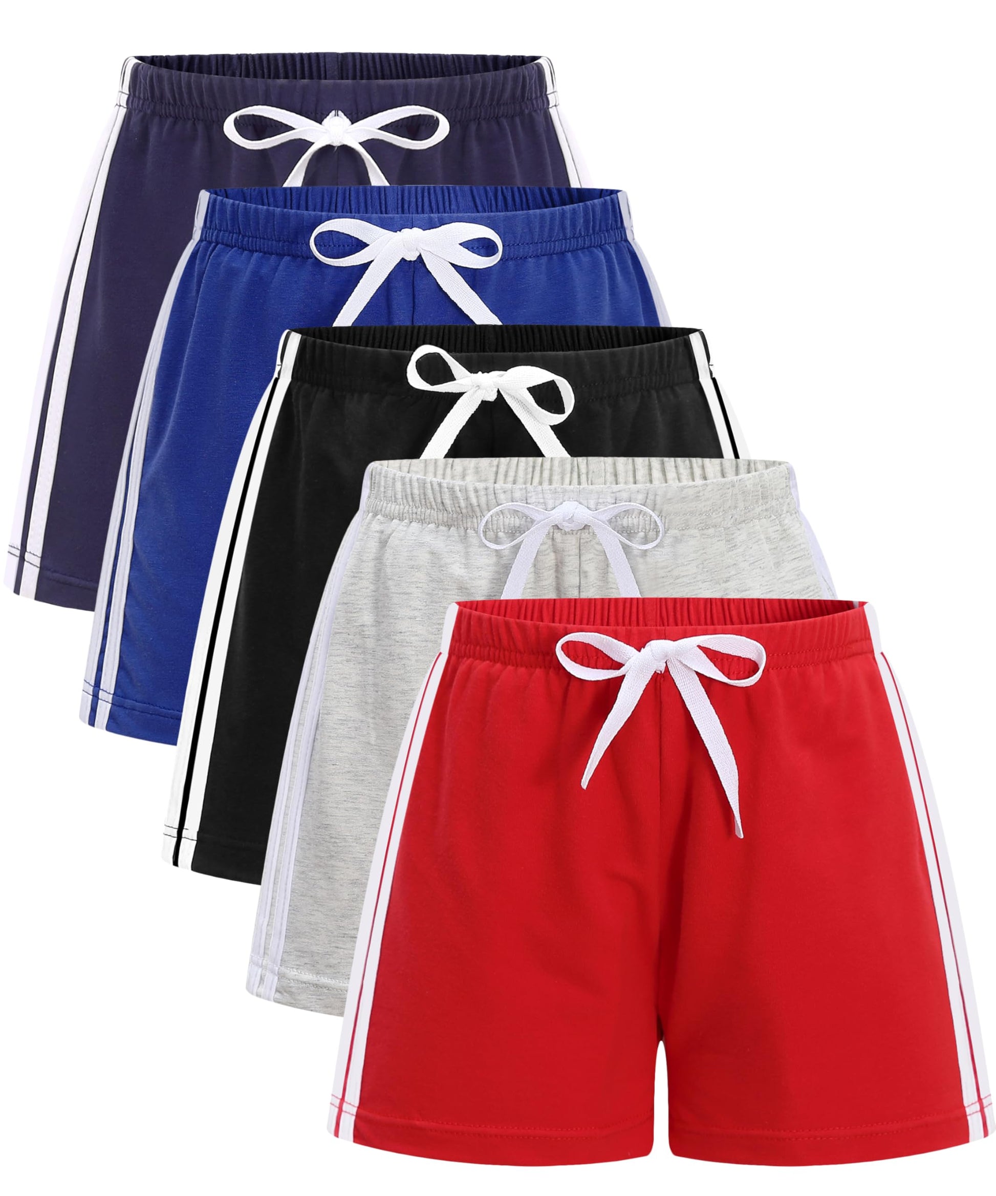 Gfqlong Toddler Boys Girls 5 Pack Cotton Running Athletic Shorts,Kids Summer Casual Fashion Soccer Shorts,Grey+Navy+Black+Blue+R
