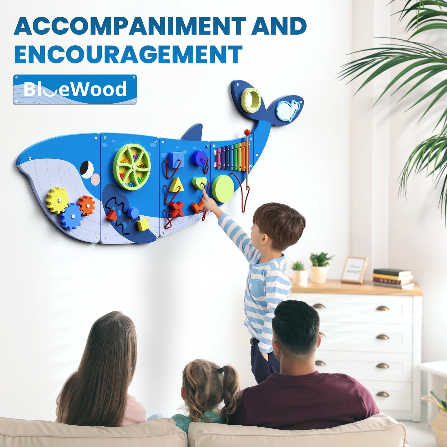 BlueWood Whale Wall Busy Board Panels, Toddler Learning Activity Center, Montessori Sensory, Educational Toys, Conducive to All-