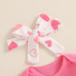 Rtnnsbbfcm Newborn Baby Girl Valentine'S Day Outfit Long Sleeve Ribbed Romper Heart Print Pants Headband 3Pcs Set (Pink, 0-3 Mon