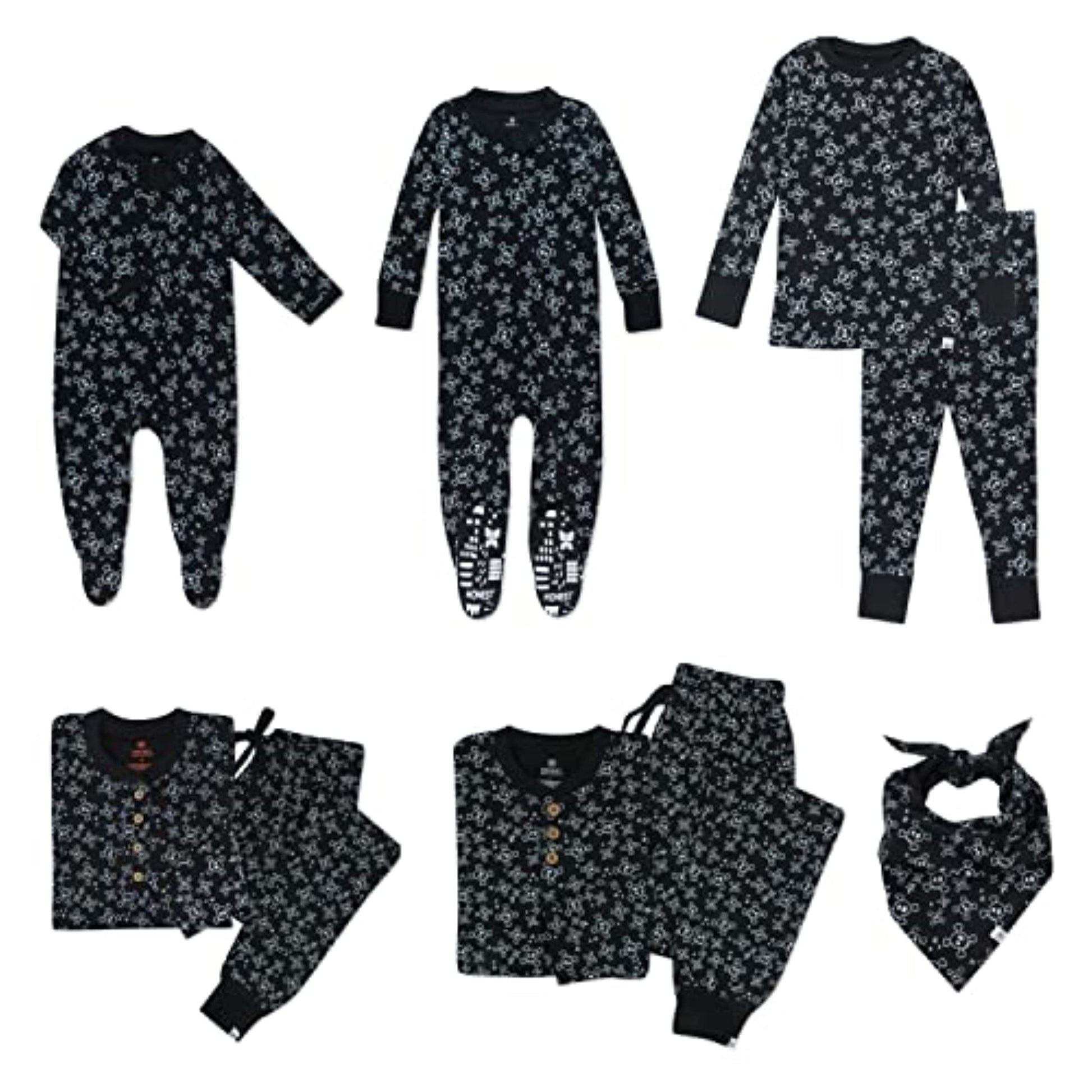Honestbaby Baby 2-Piece Organic Cotton Holiday Family Jammies Pajamas, Tossed Skulls Black, 18 Months