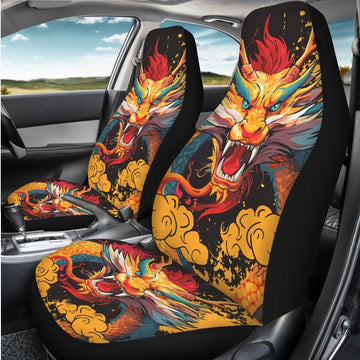 Whosucclay Dragon Print 2pcs Car Seat Covers for Front Seats Only, Washable Polyester Seat Covers, Car Accessories for Auto Truc