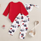 Newborn Baby Boy Valentines Day Outfit Letter Print Long Sleeve Romper Cart Love Heart Pants Hat Set 3Pcs Clothes (Red, 6-12 Mon