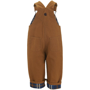 Carhartt Little Boys' Washed Canvas Flannel Lined Bib Overall, Carhartt Brown, 4T