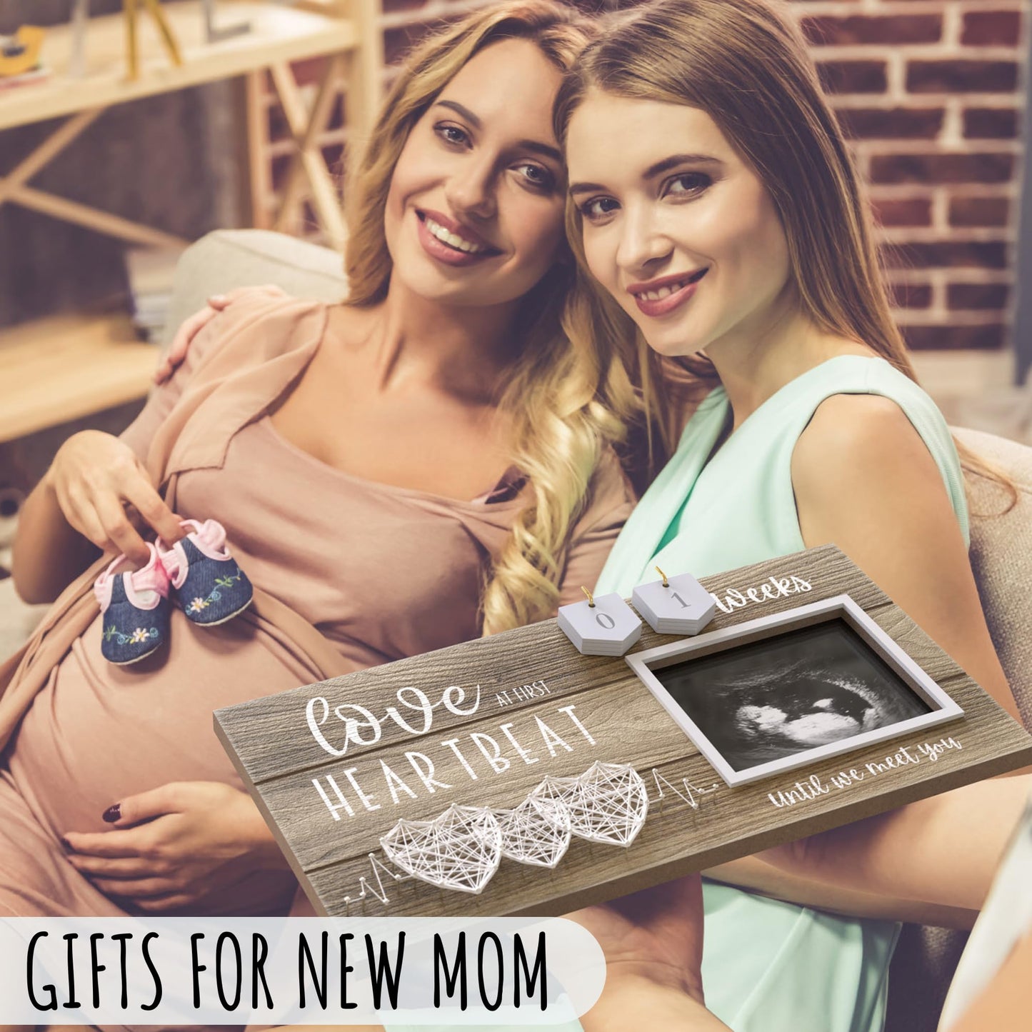 Baby Sonogram Picture Frame With Countdown Weeks - 3 Hearts Design, 4'X3' Ultrasound Photo, Pregnancy Announcements, Gender Re