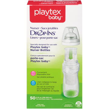 Diaper Genie Playtex Nurser Drop-Ins Baby Bottle Disposable Liners, Closer To Breastfeeding, 8 Oz, 50 Count