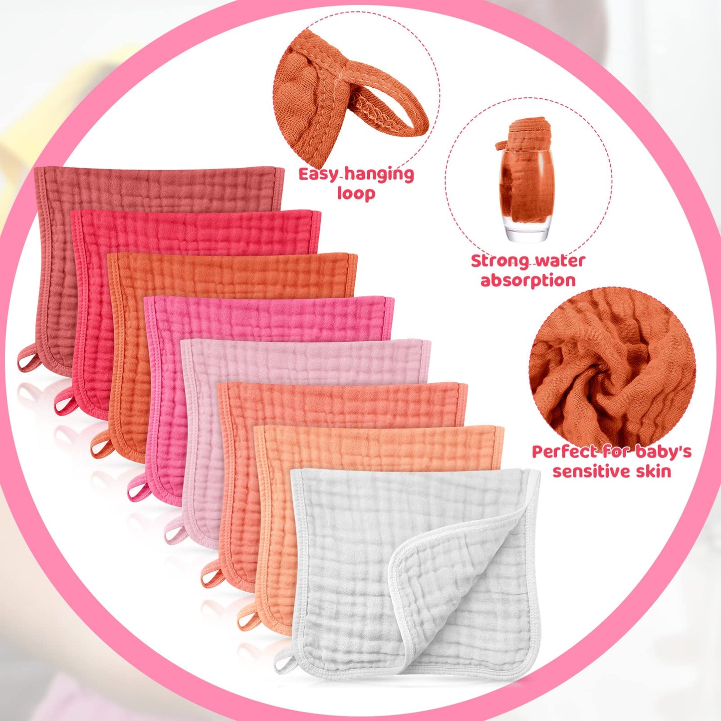 Remagr 8 Packs Muslin Burp Cloths 6 Layers Unisex Baby Items Absorbent Burp Rags Colorful Muslin Washcloths For Baby Plain Soft