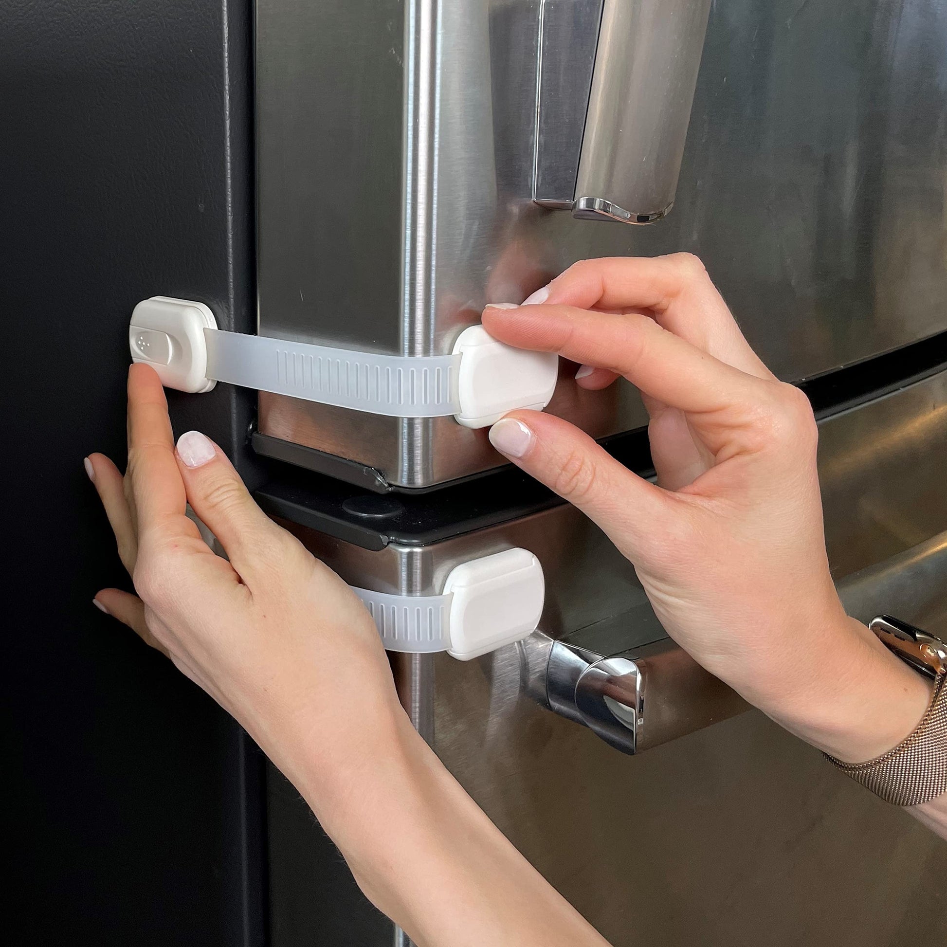 Vmaisi Baby Proofing Cabinet Locks - Childproofing Adjustable Multi Use Straps Latches for Drawers, Fridge, Dishwasher, Toilet S