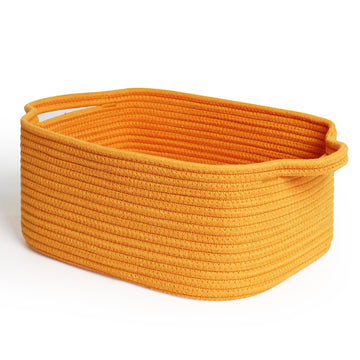 MEGASKET Orange Woven Basket, 13.5 x 10 x 6 Baskets for Gifts Empty, Cute Cotton Rope Cat Dog Toy Bin Box, Small Woven Bin for O