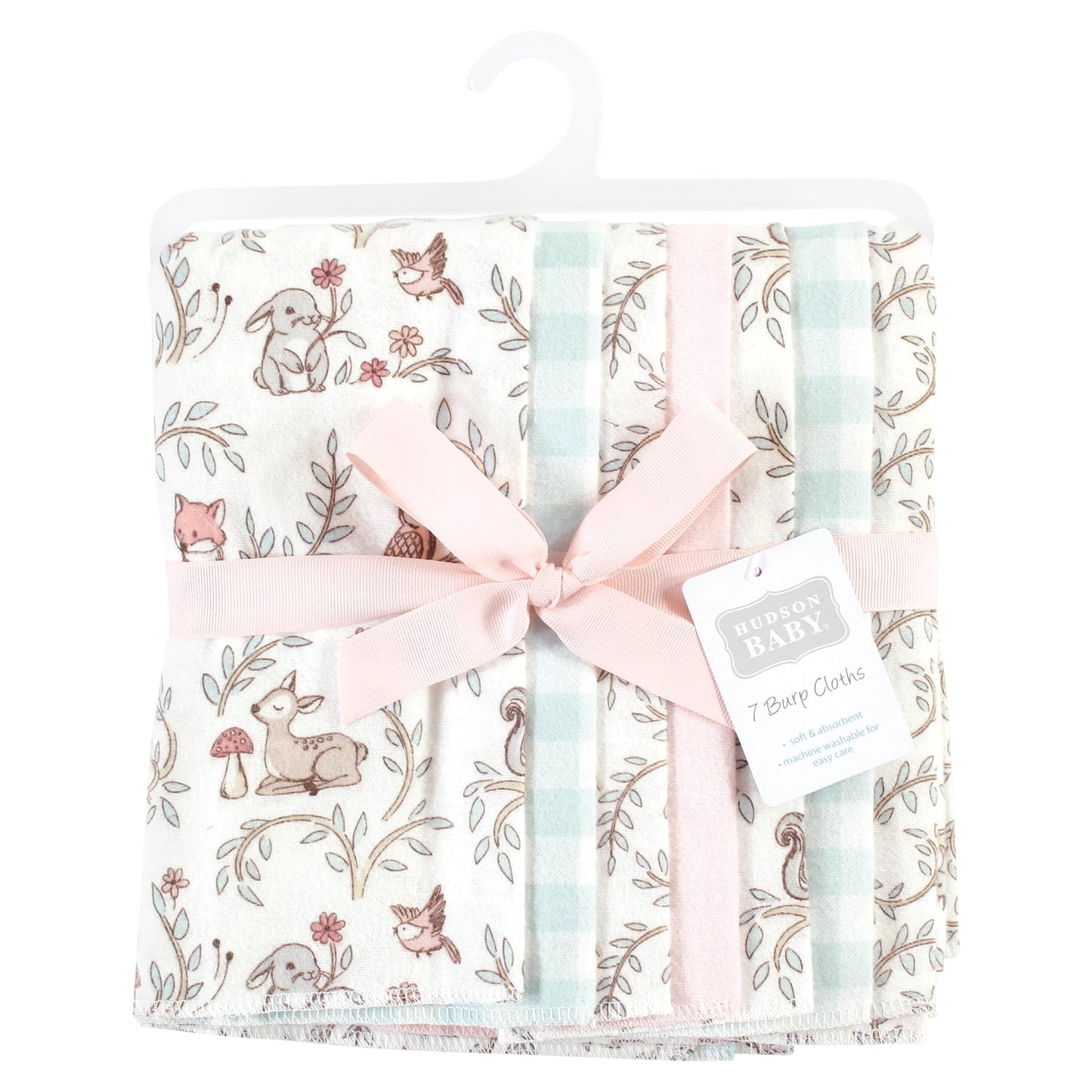 Hudson Baby Unisex Baby Cotton Flannel Burp Cloths, Girl Woodland Pals, One Size