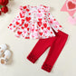 Toddler Baby Girl Clothes Valentines Day Outfits Red Love Heart Valentines Shirt Pants Set Toddler Gifts 18-24 Months Girl Cloth