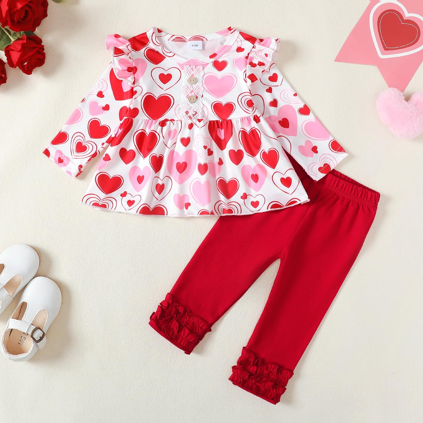 Toddler Baby Girl Clothes Valentines Day Outfits Red Love Heart Valentines Shirt Pants Set Toddler Gifts 18-24 Months Girl Cloth