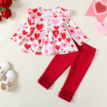 Toddler Baby Girl Clothes Valentines Day Outfits Red Love Heart Valentines Shirt Pants Set Toddler Gifts 18-24 Months Girl Cloth