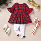Minifeiko Baby Girl Christmas Outfit 2Pcs Red & Green Tartan Plaid Tunic Top + Leggings Clothes Set (Red & Green Plaid, 0-6 Mont