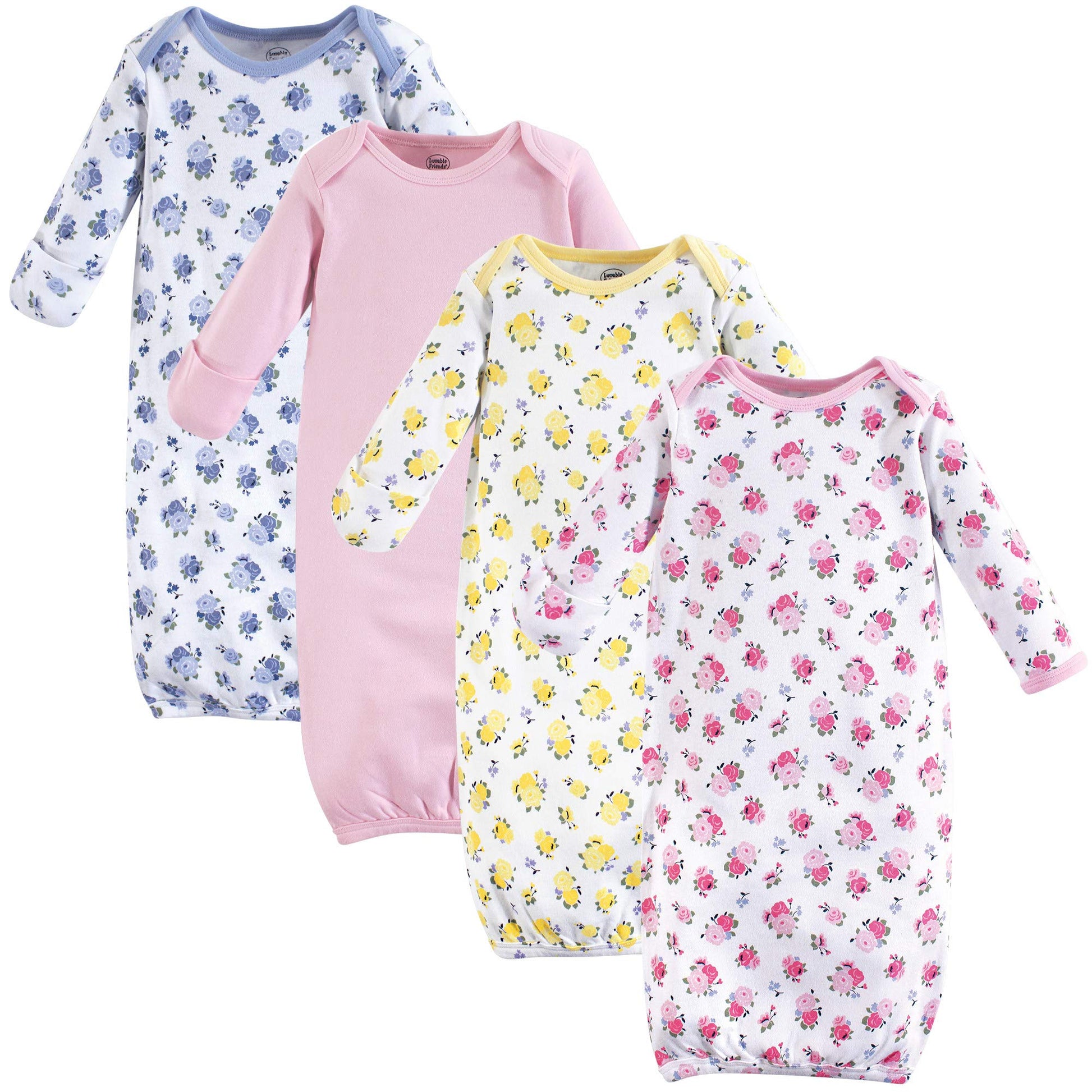 Luvable Friends Unisex Baby Cotton Gowns, Floral, 0-6 Months Us