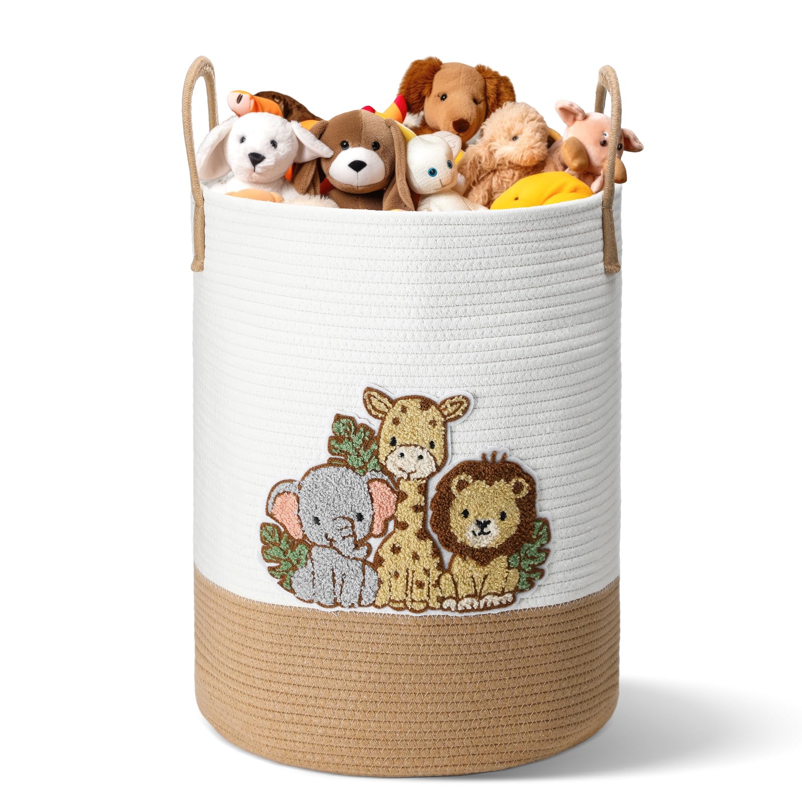 LemonRoad Wild Animals Laundry Hamper Large Cotton Rope Storage Basket Woven Storage Bucket with Handles for Bathroom Bedroom Nu
