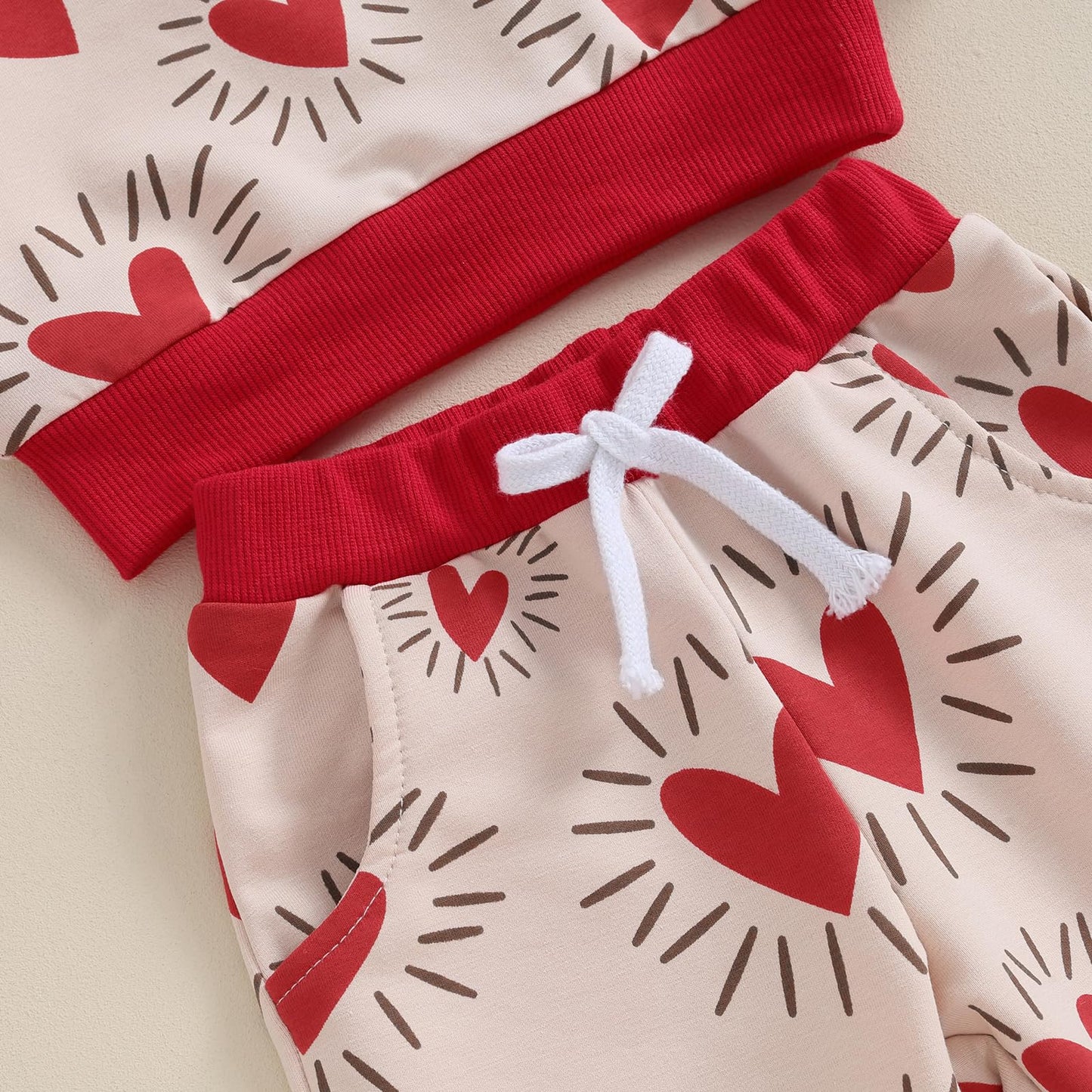 Engofs Toddler Baby Boy Girl Valentine'S Day Outfit Hearts Sweatshirt Pants My First Valentines Baby Clothes Set Khaki 0-6 Month