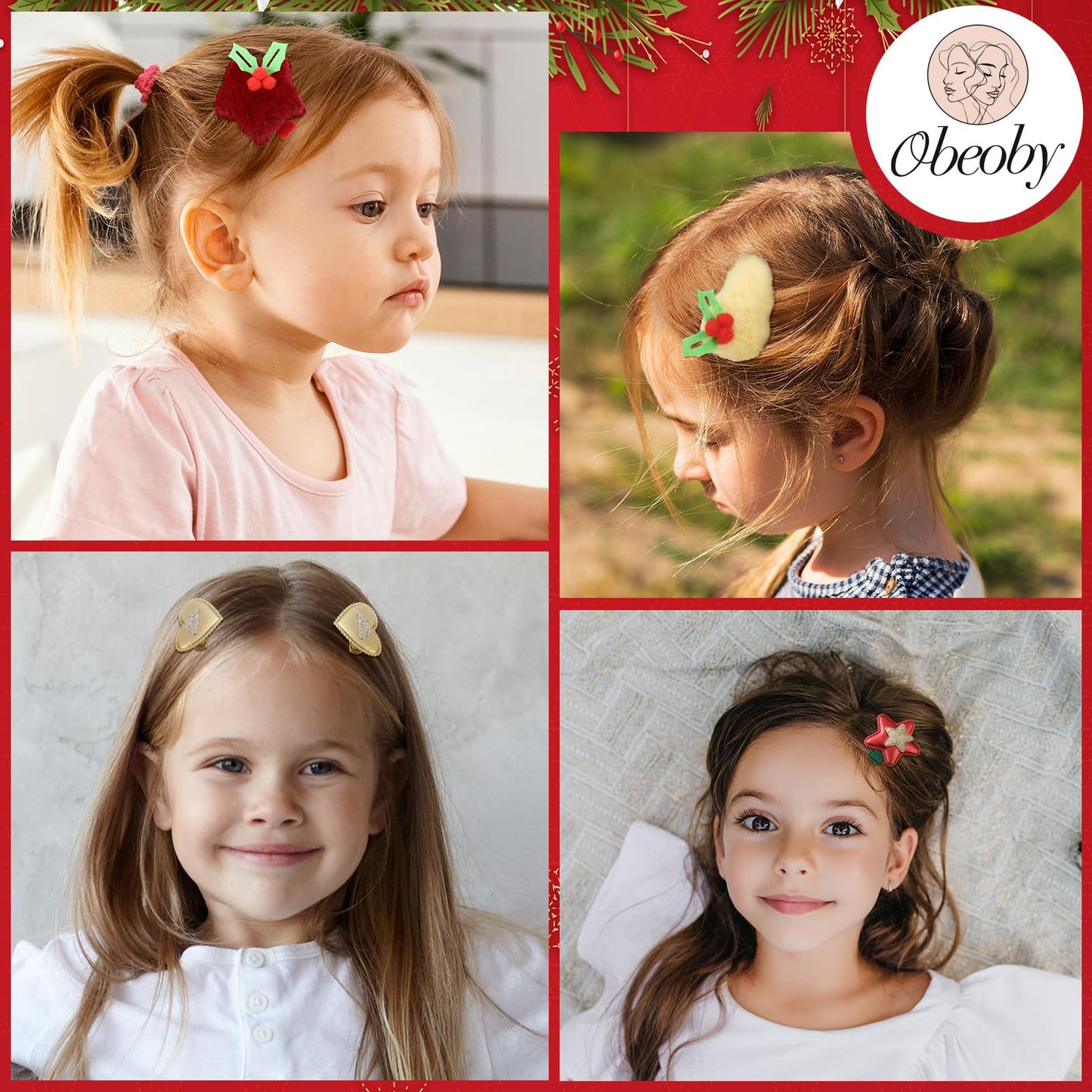 Obeoby 24 Pack Hair Clips For Girls, Red Hair Barrettes Metal Snap Hair Clips Hair Accessories For Baby Girls Happy New Year Gif