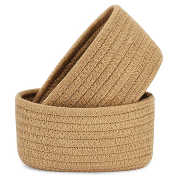 ?2 Pack?Abenkle Small Woven Baskets, Tiny Oval Shallow Storage Baskets, Mini Cotton Rope Empty Decorative Basket, Boho Little Or