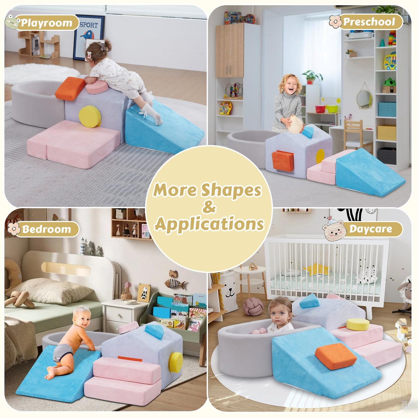 Foam Climbing Blocks For Toddlers,6 Pieces Soft House-Shaped Play Gym With Safety Edges,Montessori Toys For Indoor Active Play,B