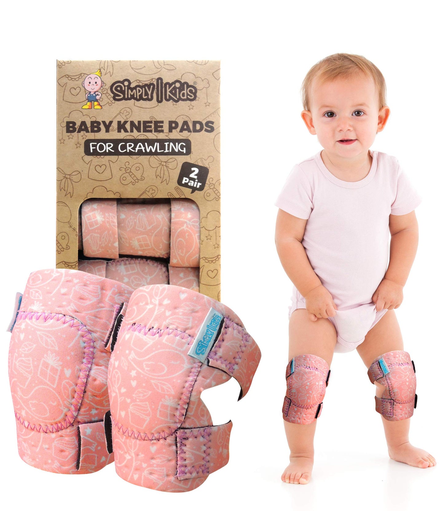 Simply Kids Baby Crawling Knee Pads (2 Pairs), Rodilleras para Bebe - Comfortable Knee Protector for Toddler, Infant, Girl, Boy,