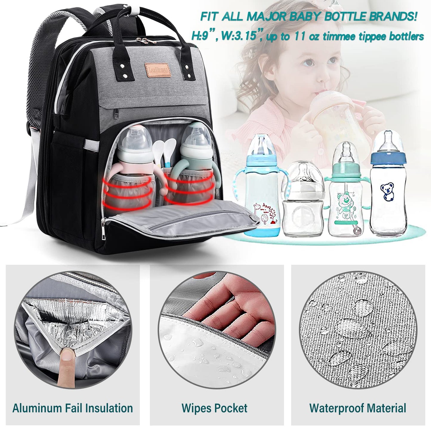 Lexiroman Diaper Bag Backpack, Large Capacity Multifunction Diaper Backpack With Changing Pad For Boy Girl, Travel Baby Bag For