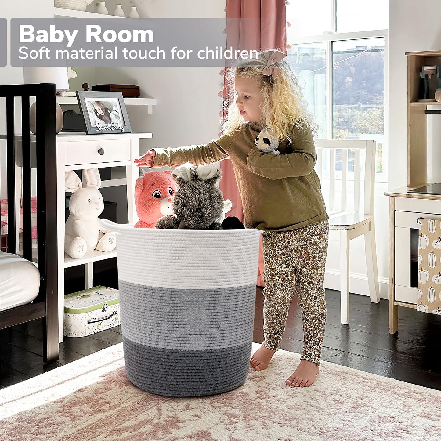 Indressme 17 X 15 X 13 Inches Grey Baby Laundry Basket Thread Cotton Rope Basket Toy Storage Basket Organizer Tall Woven Basket