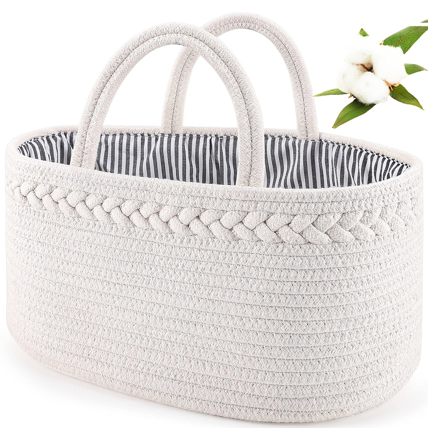 Abenkle Baby Diaper Caddy, Nursery Storage Bin And Car Organizer For Diapers Wipes, Cotton Rope Basket Changing Table Caddy