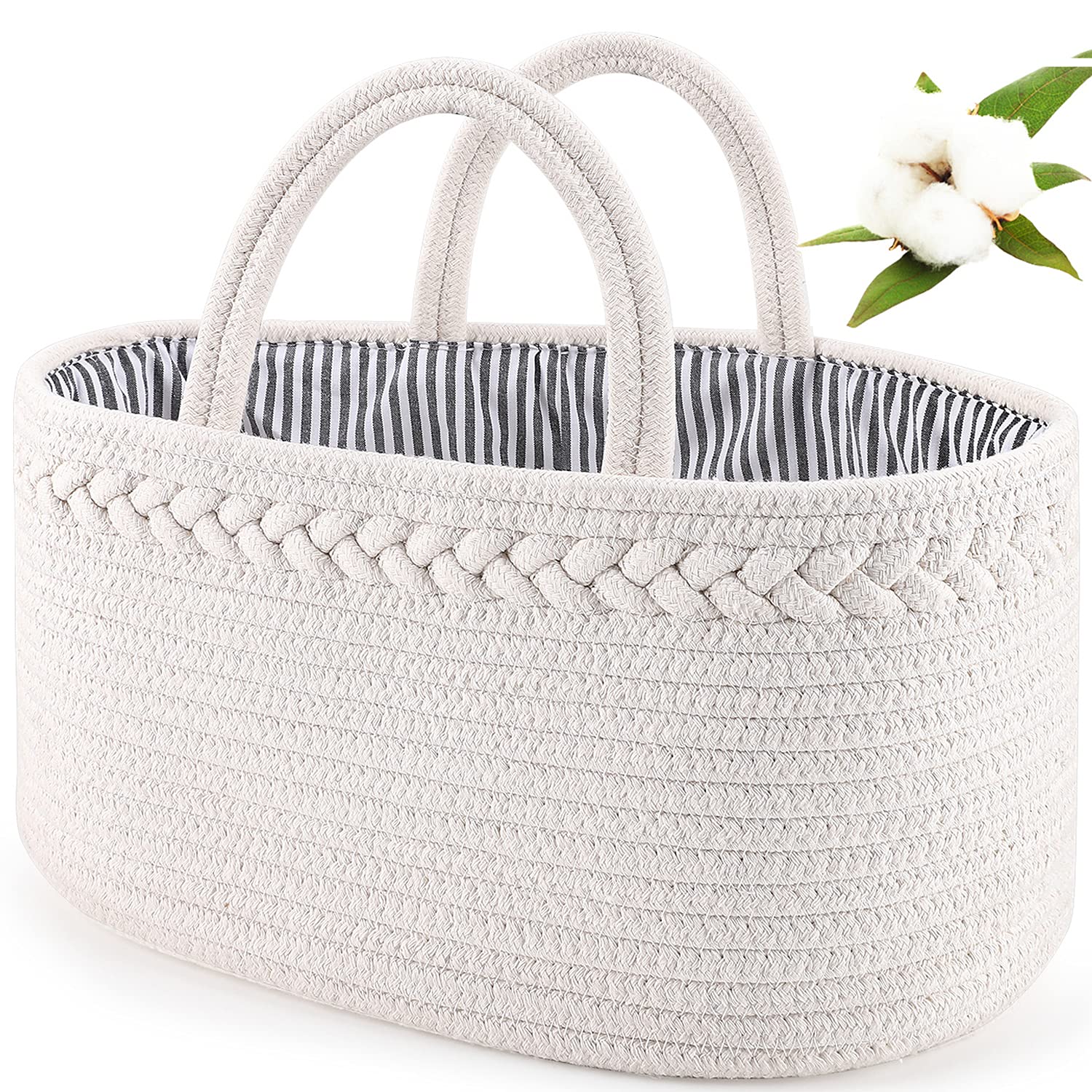 Abenkle Baby Diaper Caddy, Nursery Storage Bin And Car Organizer For Diapers Wipes, Cotton Rope Basket Changing Table Caddy