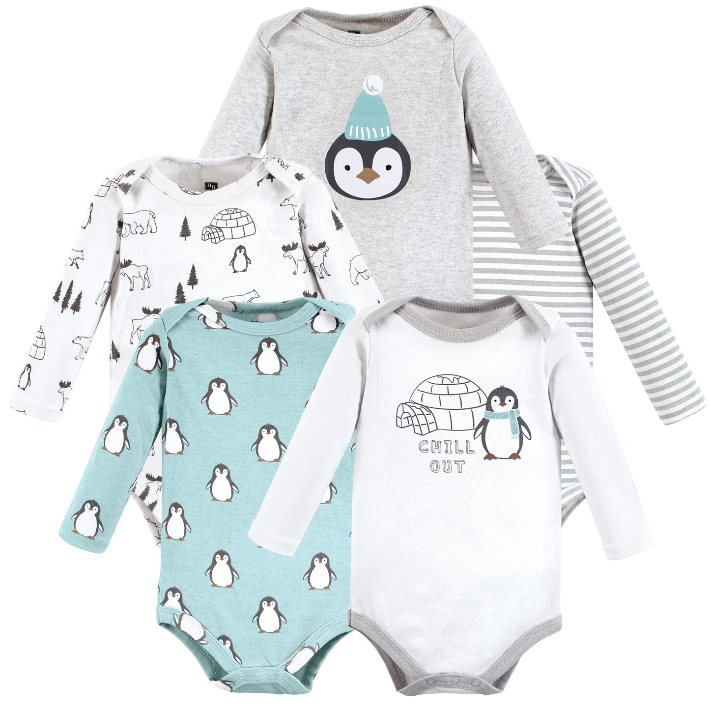 Hudson Baby Unisex Baby Cotton Long-Sleeve Bodysuits, Chill Out Penguin, 0-3 Months