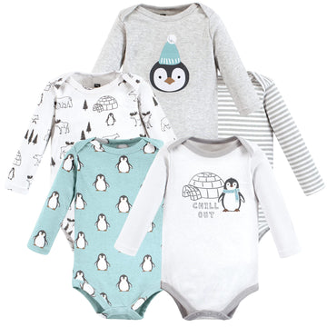 Hudson Baby Unisex Baby Cotton Long-Sleeve Bodysuits, Chill Out Penguin, 0-3 Months