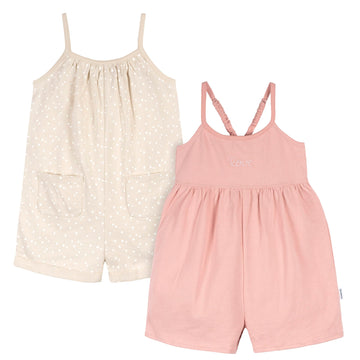 Gerber Baby Girls Toddler 2-Pack Sleeveless Romper Jumpsuit, Rose Pink Dots, 5T
