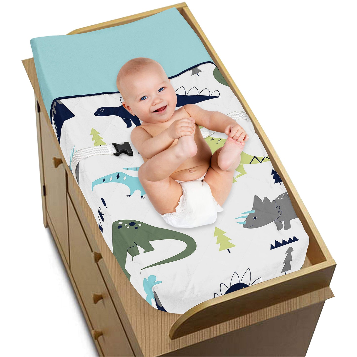 Blue And Green Modern Dinosaur Girls Boys Baby Changing Pad Cover