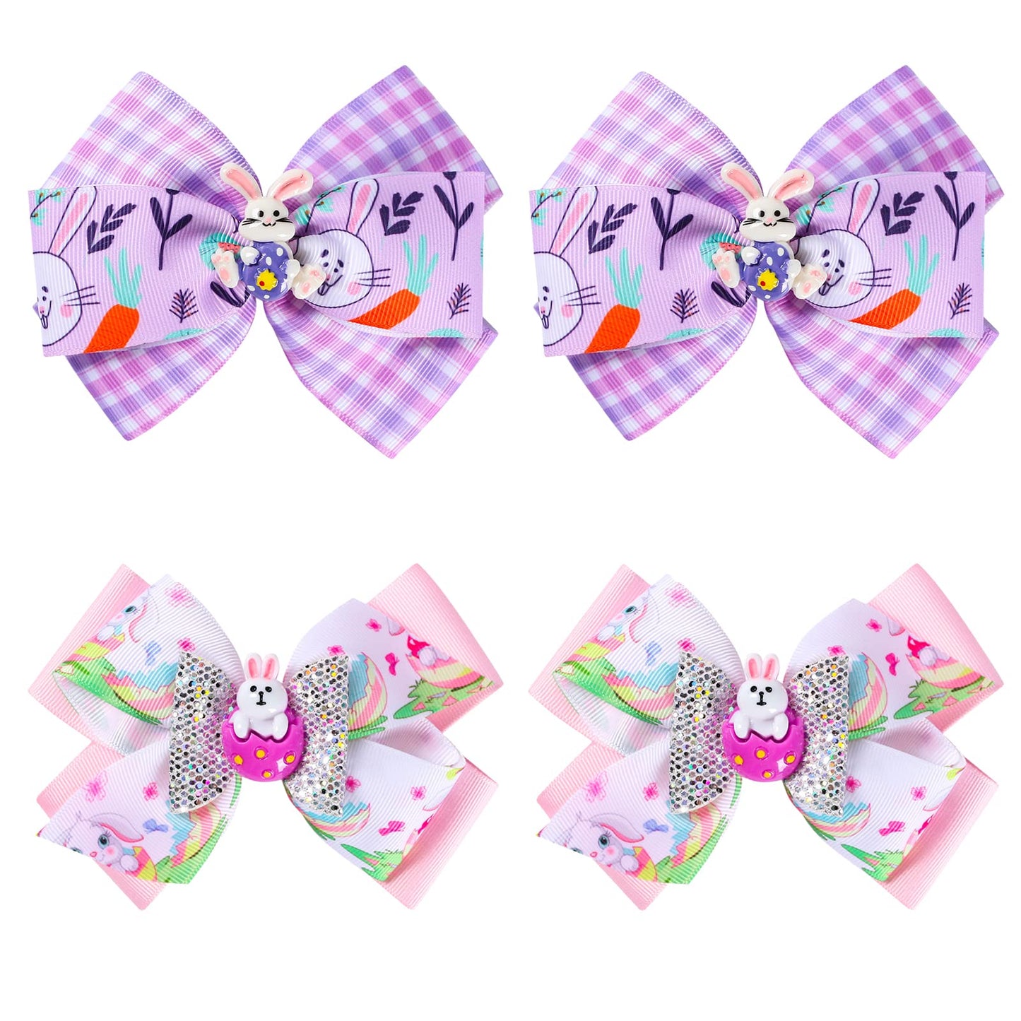 4 Pieces Easter Bows Hair Clips Easter Bows Clips Grosgrain Hair Barrettes Rabbit And Egg Headwear Hairpin Easter Hair Accessori