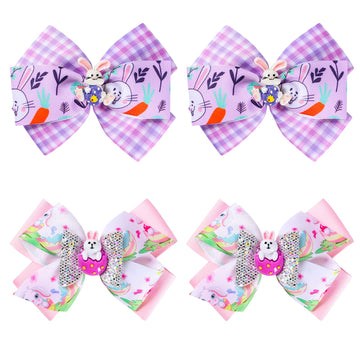 4 Pieces Easter Bows Hair Clips Easter Bows Clips Grosgrain Hair Barrettes Rabbit And Egg Headwear Hairpin Easter Hair Accessori