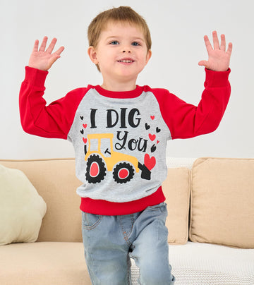Akyzic Boys Valentines Day Clothes Toddler Heart Shirt Love Sweatshirt Toddler Boy Truck & Bulldozers Raglan Long Sleeve Pullove