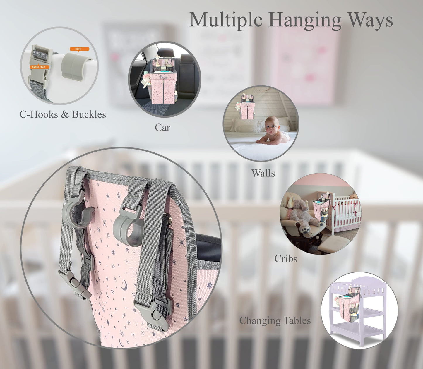Llama Bella Hanging Diaper Caddy - Baby Diaper Organizer For Changing Table - Diaper Stacker For Crib, Playard Or Wall - Newborn