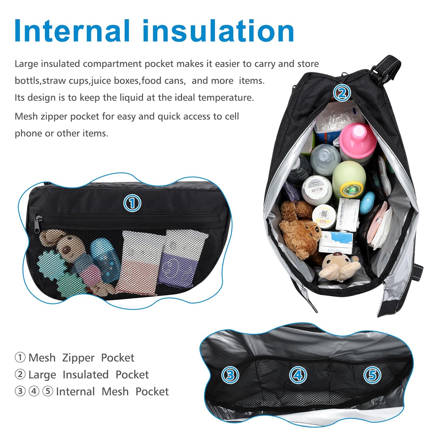 Accmor Insulated Side Sling Stroller Saddle Bag Organizer, Universal Stroller Organizer, Stroller Bag Caddy Organizer