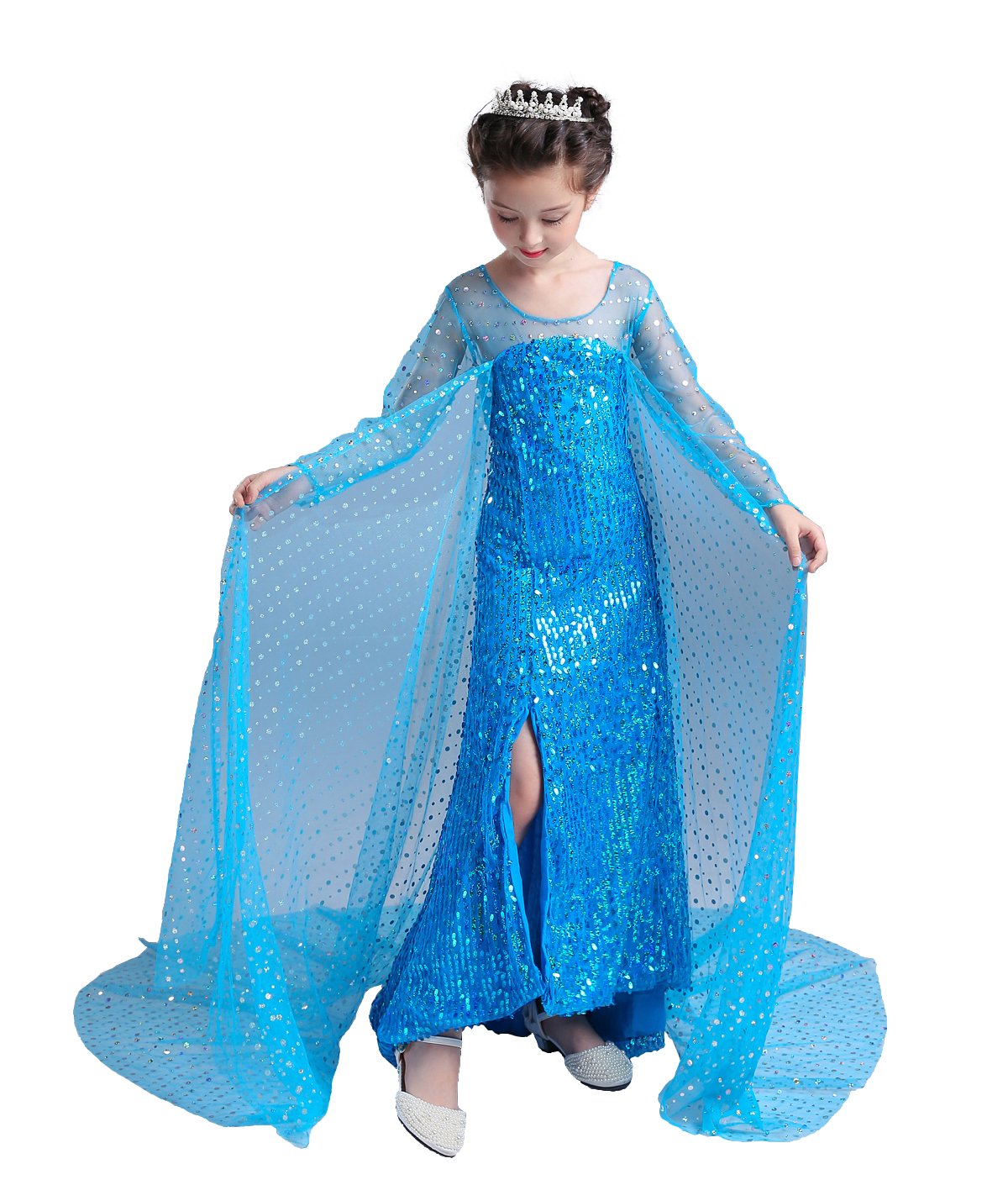 Lito Angels Toddler Girls Princess Dress Up Costumes Halloween Christmas Party Dress Gown Sequined With Accessories Size 4-5 Blu