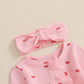 Ayalinggo Valentines Baby Girl Outfit Bowknot Heart Footie Romper Long Sleeve Onesie Newborn Christmas Clothes (Pink Bowknot, 6-