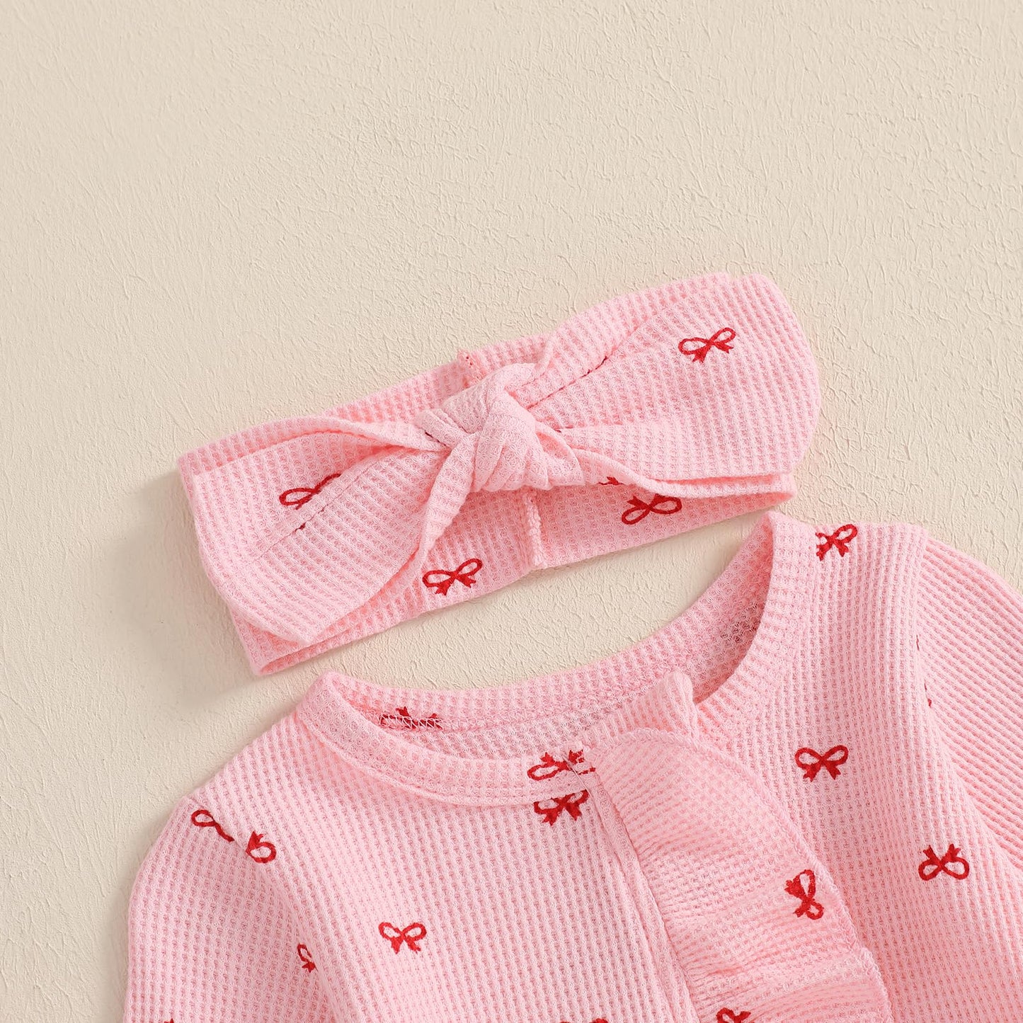 Ayalinggo Valentines Baby Girl Outfit Bowknot Heart Footie Romper Long Sleeve Onesie Newborn Christmas Clothes (Pink Bowknot, 0-
