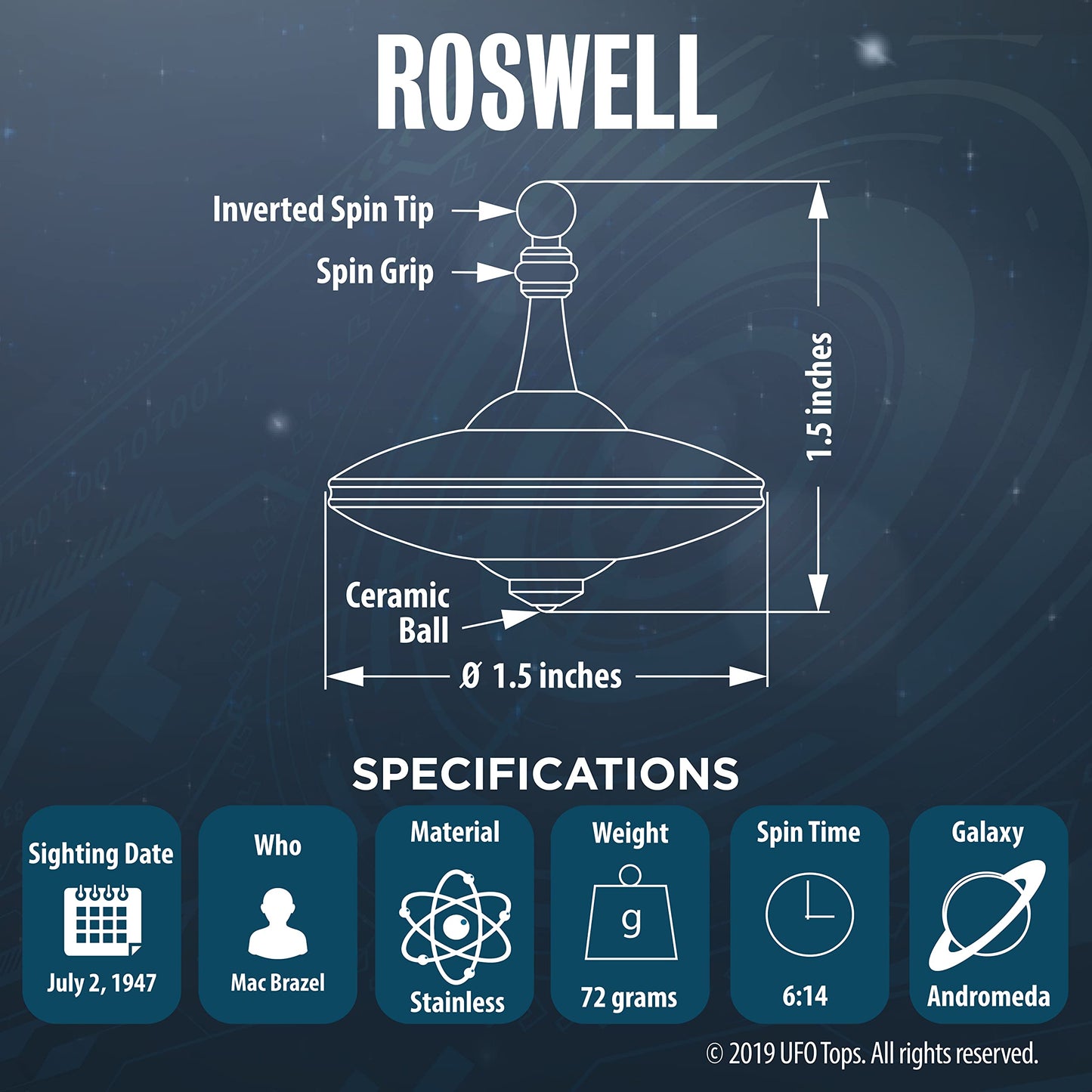 Plexity Labs Ufo Tops - Roswell - Metal Spinning Top - Inspired By The Documented 1947 Ufo Sighting In Roswell, New Mexico (Colo