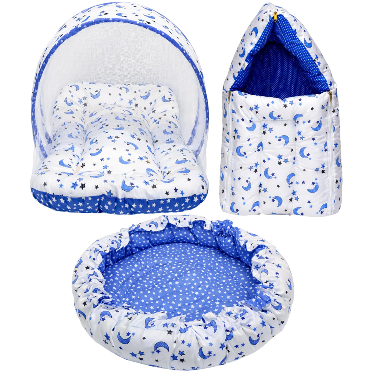Infantbond Cotton Sleeping Essential Reversible Nest Mattress With Net Carry Bag For Baby (06 Months, Moon Blue)